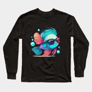 COOL BETTA FISH WITH SUNGLASSES Long Sleeve T-Shirt